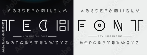 Creative Outline Double line monogram alphabet and tech fonts. Lines font regular uppercase and lowercase. Vector illustration.
