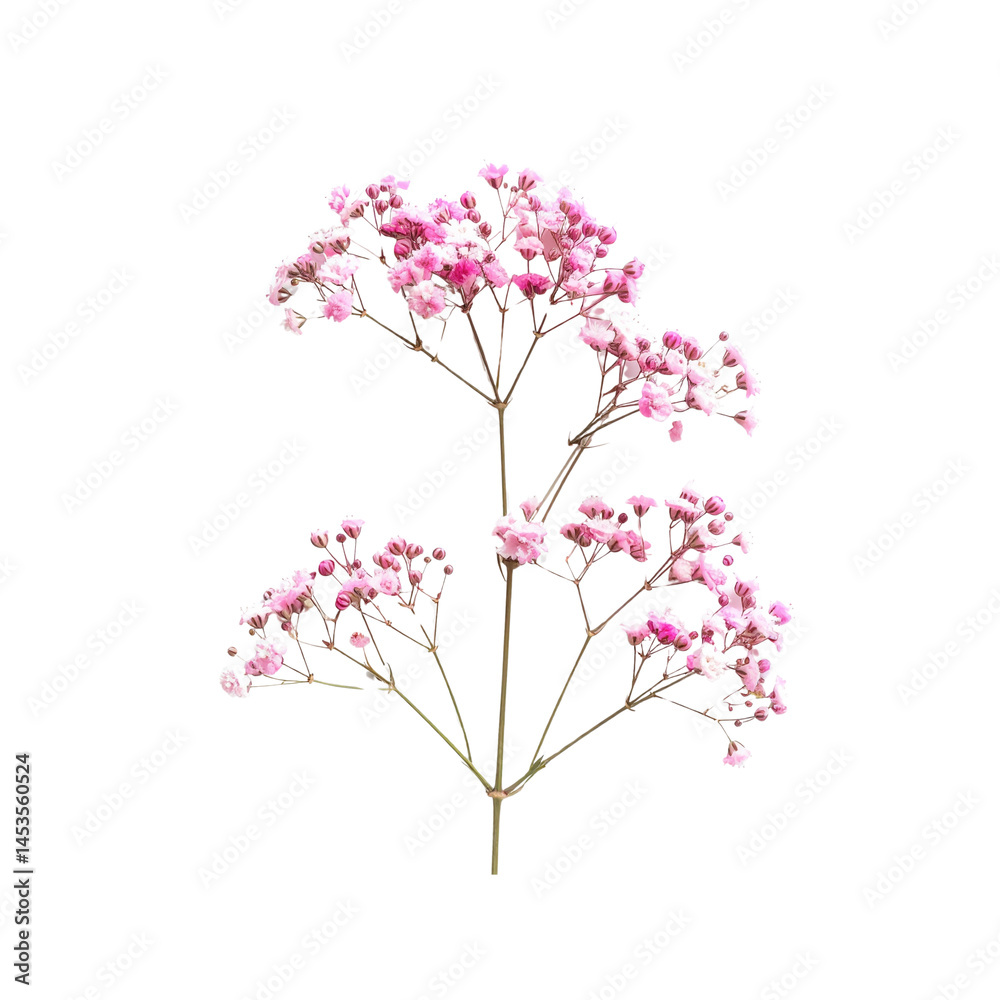 Fototapeta premium Isolated pink baby's breath gypsophila flower stem on black background photo on transparent background