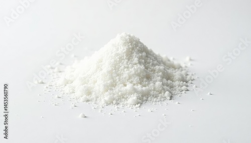 Pile of white granulated sugar on white background, background, pure, sweet