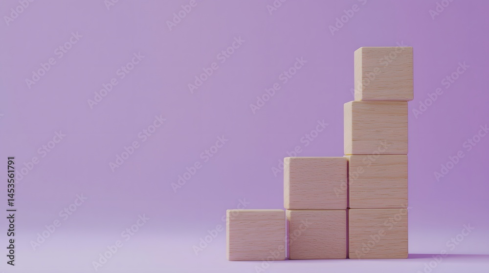 Stack of Wooden Blocks Ascending on Lavender Background Growth Concept Stack of Wooden Blocks Ascending on Lavender Background Growth Concept
