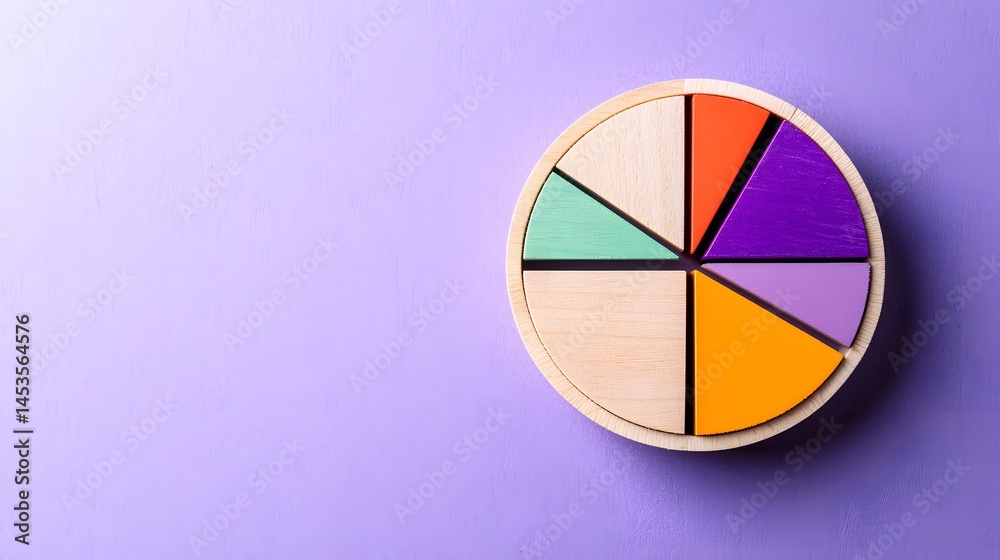 Fototapeta premium Colorful Wooden Circle Chart Segments Data Analysis Pastel Background