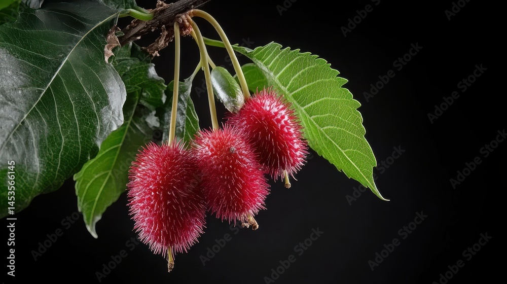 Vibrant Red Flowers Blooming on a Tree Branch Against Clear Blue Sky Vibrant Red Flowers Blooming on a Tree Branch Against Clear Blue Sky