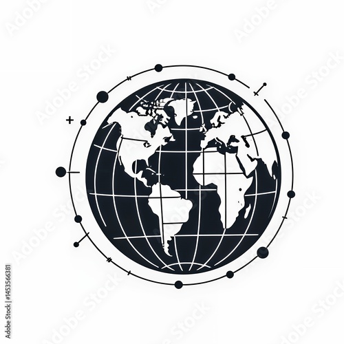 Digital globe icon with network lines, white background photo