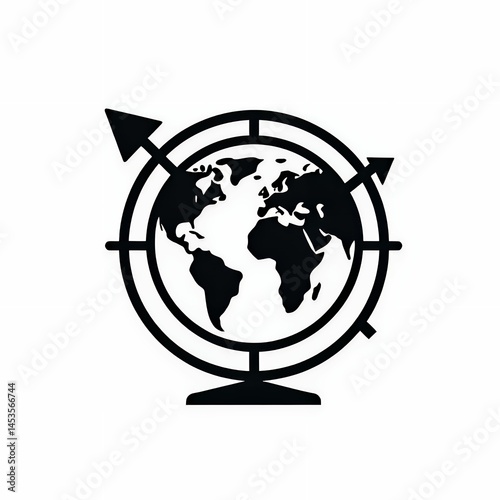 Remote access icon with globe and arrow, white background photo