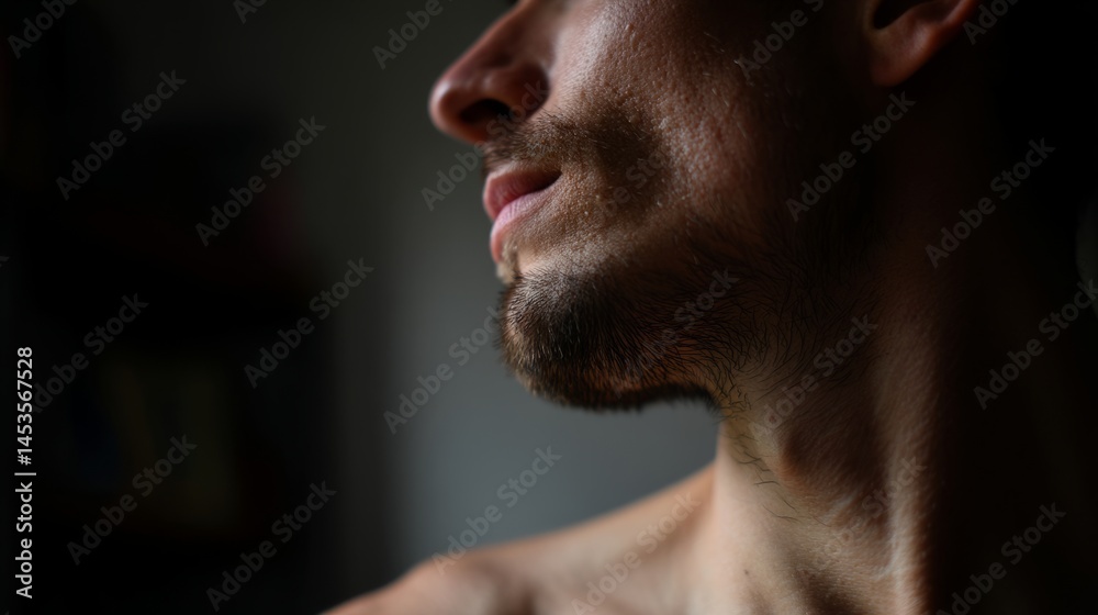 Fototapeta premium A man's intense gaze, lost in thought; quiet determination in a moment of focus. 