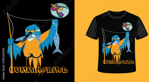 Flying Beauty Modern Hummingbird Vector T-Shirt Art. Futuristic streetwear Poster With Aesthetic Graphic Design for T shirt Street Wear and Urban Style.