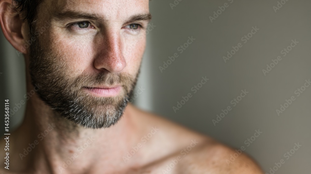Naklejka premium A man's intense gaze, lost in thought; quiet determination in a moment of focus. 