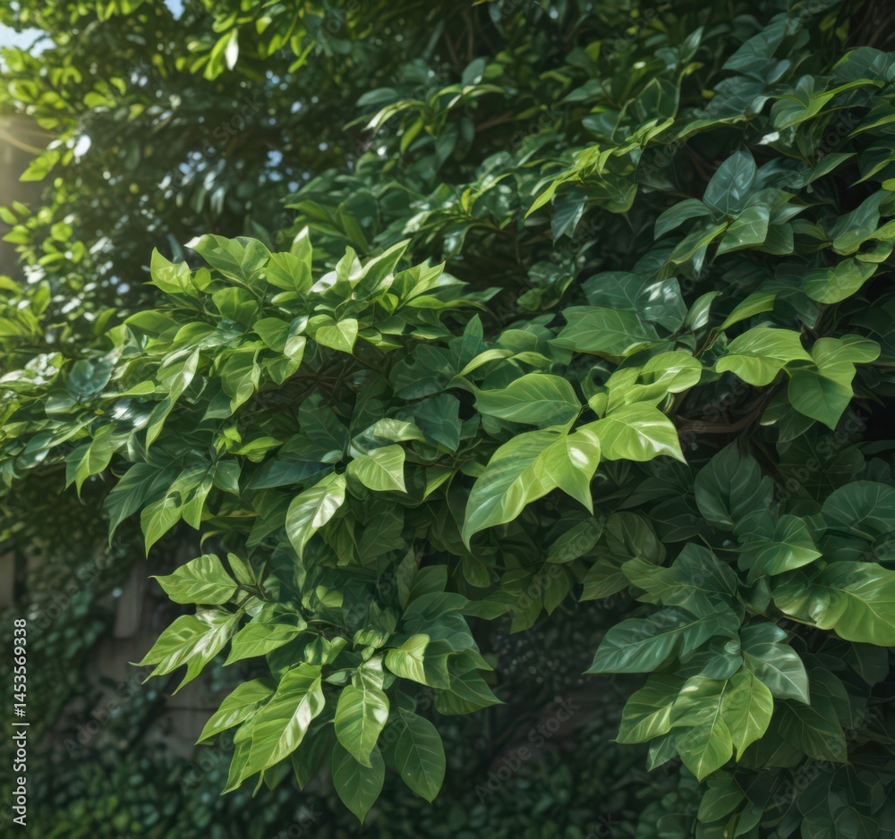 Lush green leaves, vibrant texture, sunlight dappled , texture, background Lush green leaves, vibrant texture, sunlight dappled , texture, background