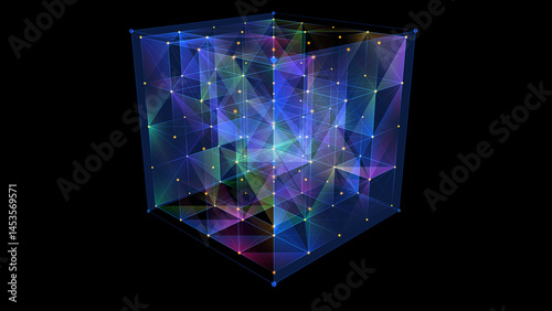 Abstract background 3D digital cube quantum computing. Multi core box. 3D algoritm blockchain grid  dinamic blocks.  Artificial intelligence design. Big data.