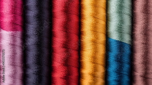 Vibrant Threads in Various Colors Arranged in Beautiful Rows for Textile and Craft Enthusiasts