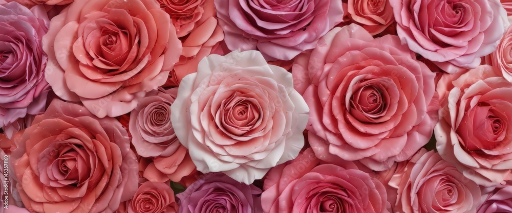 Fototapeta premium Colorful paper rose backdrop, gradient effect, DIY, wedding