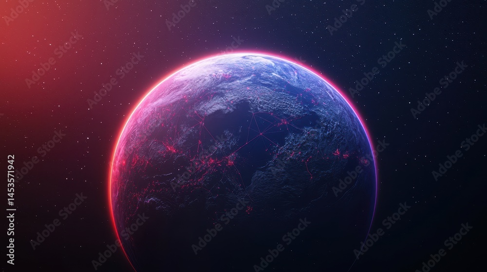 Fototapeta premium Futuristic Earth View with Bright Connections and Cosmic Background Illustrating Global Network Concept