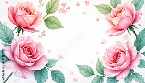 Delicate watercolor roses & leaves, pastel hues, romantic, wall