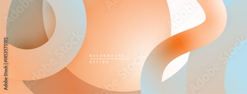 Abstract fluid shapes overlap, creating soft gradients. Peach, blue hues dominate design. Minimalist aesthetic, modern feel.