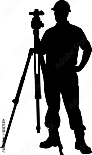 Silhouette of an engineer with theodolite vector