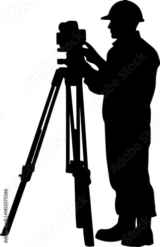 Silhouette of an engineer with theodolite vector