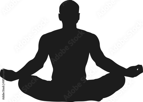 Silhouette of man in lotus position for meditation or yoga