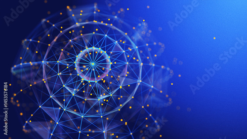Abstract background 3D digital sphere quantum computing in cyber space. 3D algorithm blockchain grid global. Big data. Artificial intelligence design.
