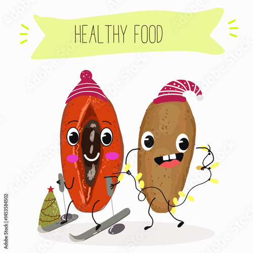 Mamey, mammea, mammee fruit. Natural vitamin antioxidant detox food collection. Vector hand drawn illistration.