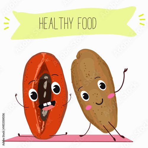 Mamey, mammea, mammee fruit. Natural vitamin antioxidant detox food collection. Vector hand drawn illistration.