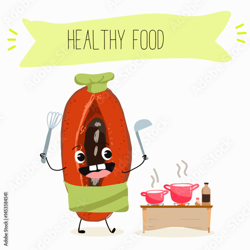 Mamey, mammea, mammee fruit. Natural vitamin antioxidant detox food collection. Vector hand drawn illistration.