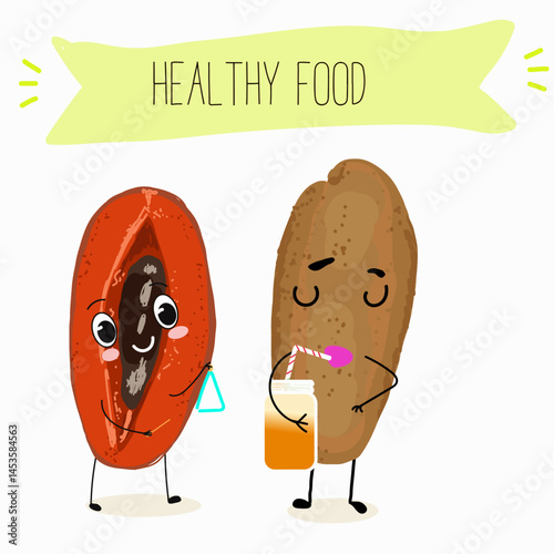 Mamey, mammea, mammee fruit. Natural vitamin antioxidant detox food collection. Vector hand drawn illistration.