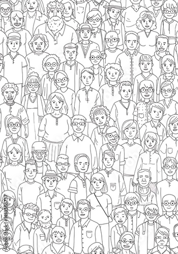 Black and White Ink Crowd: A Sea of Faces AI Generated