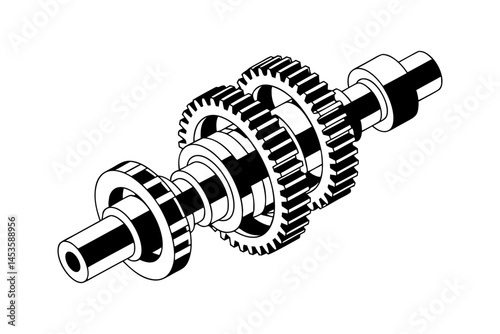 Engineering gearbox and gear mechanism vector illustration