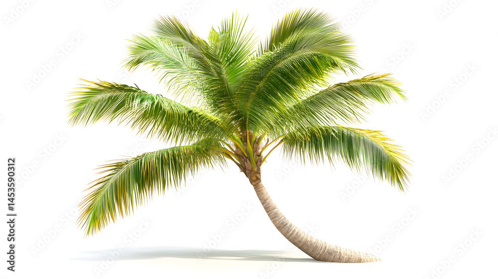 Fototapeta premium Tropical coconut palm tree on a white beach under a summer sky