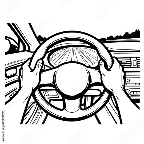 Hands gripping steering wheel on open road, driving motivation