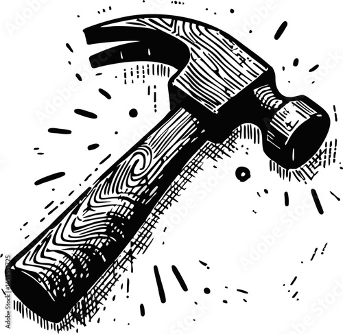 Hand-Drawn Hammer Illustration: DIY, Construction, and Craft Design Element