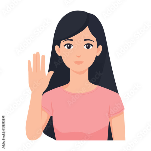 Woman with Raised Hand Gesture of Refusal and Disagreement