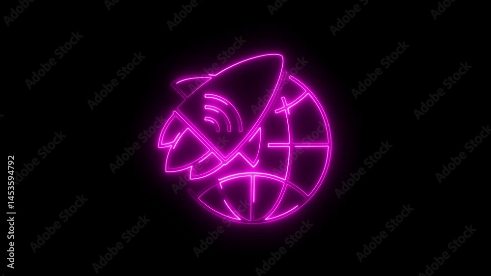 custom made wallpaper toronto digitalNeon rocket launch around world globe symbol on black background pink outline style futuristic concept of global communication network,space exploration,and technological advancement