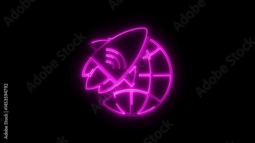 Wallpaper Mural Neon rocket launch around world globe symbol on black background pink outline style futuristic concept of global communication network,space exploration,and technological advancement Torontodigital.ca