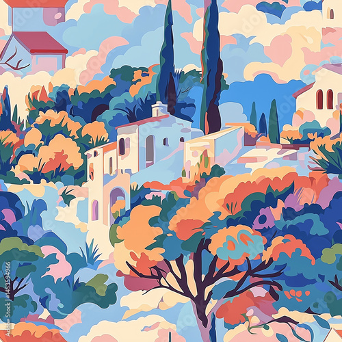 graphic illustration, south of France, seamless pattern