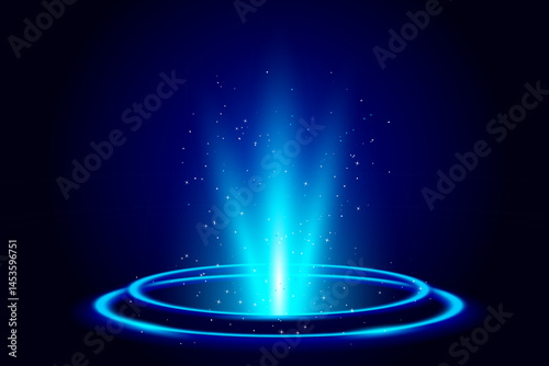 Abstract luminous teleportation portal made of glowing circle and sparkles with blue radiance. Perfect for sci-fi, fantasy, or tech-themed projects. Blue tech fantastic game portal with light effect.