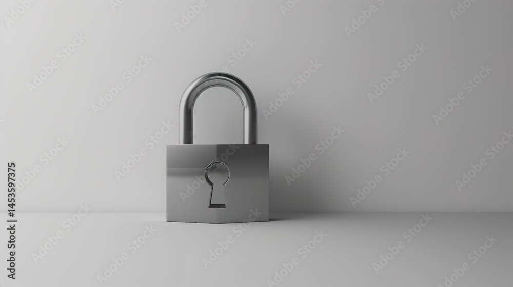Naklejka premium A steel padlock is clearly isolated on a white background, presenting a concept related to security and protection with the touch of Generative Ai. The simple yet powerful image of the padlock against