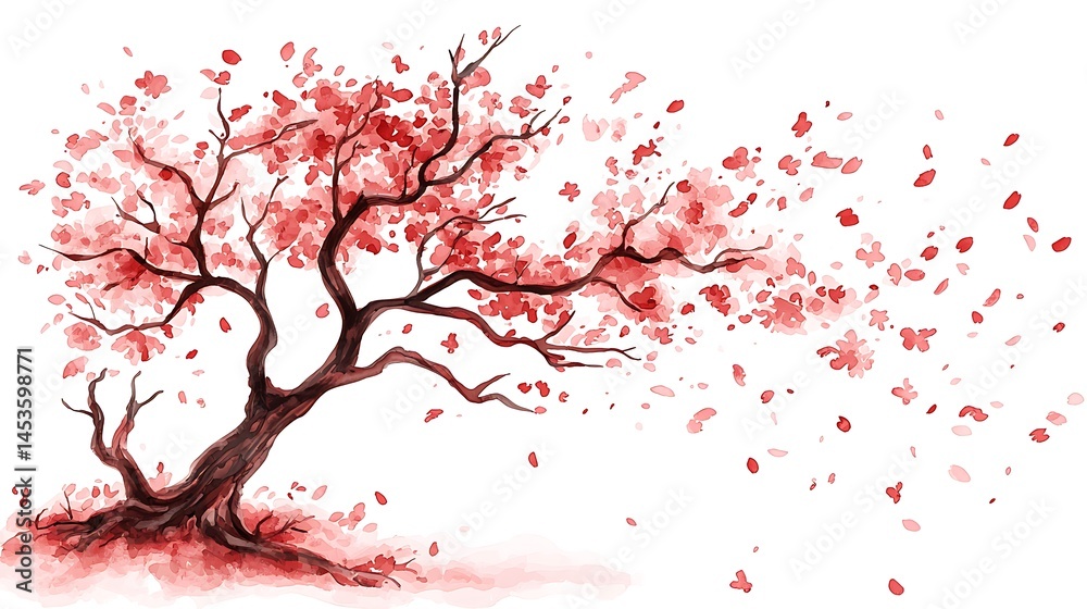 Fototapeta premium Watercolor floral tree in bloom botanical art nature scene fine art watercolor style