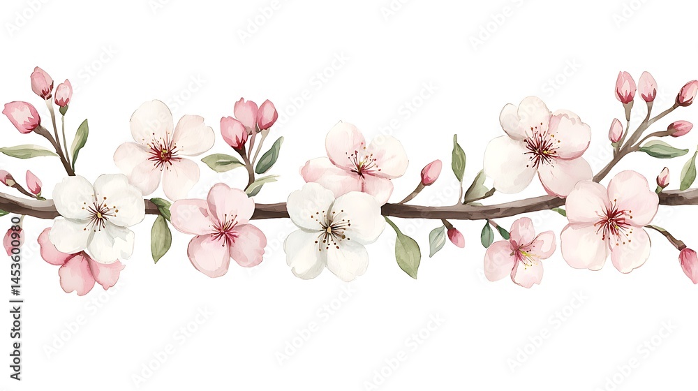 Fototapeta premium Serene watercolor floral blossom art botanical illustration nature decor peaceful vibe