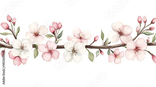 Fototapeta Naklejka Na Ścianę i Meble -  Serene watercolor floral blossom art botanical illustration nature decor peaceful vibe