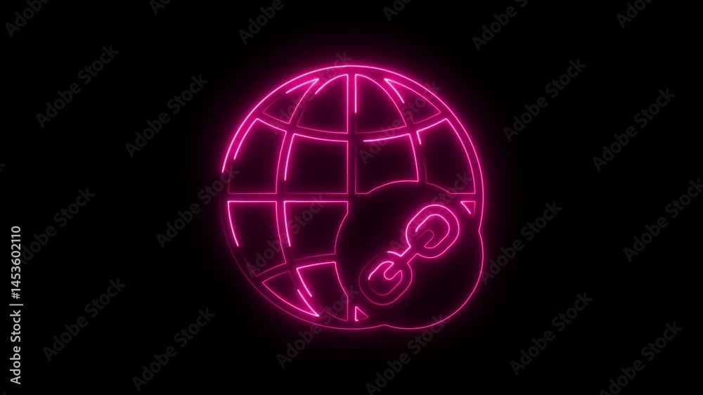 Neon global link icon animation pink glowing outline on black background Neon global link icon animation pink glowing outline on black background