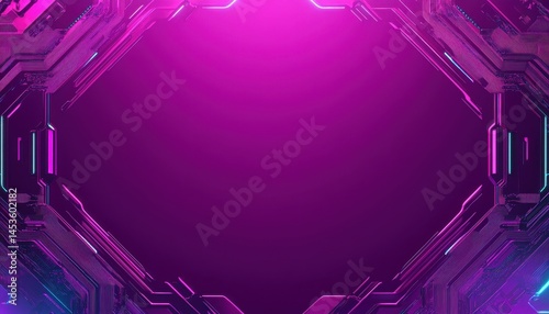 Abstract Futuristic Neon Frame on Purple Background with Cyber Technology Design Wallpaper with Glowing Geometric Light Effects for Modern Digital Space