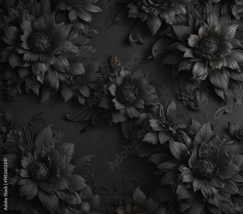 Abstract charcoal floral wallpaper, dark tones, intricate detailing, organic, abstract, background