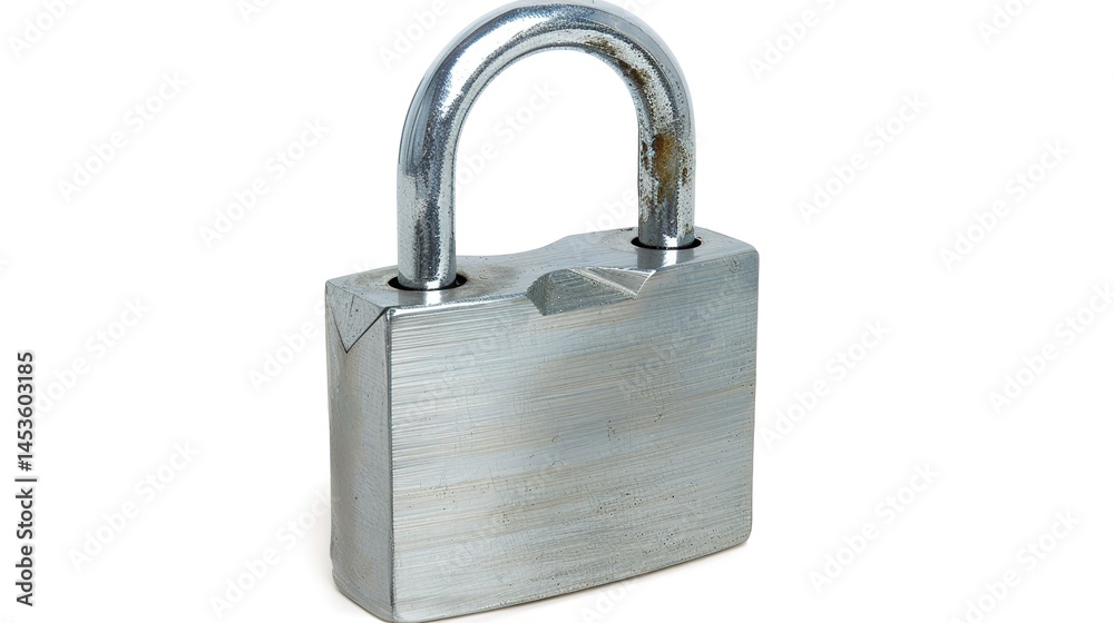 A steel padlock is clearly isolated on a white background, presenting a concept related to security and protection with the touch of Generative Ai. The simple yet powerful image of the padlock against A steel padlock is clearly isolated on a white background, presenting a concept related to security and protection with the touch of Generative Ai. The simple yet powerful image of the padlock against