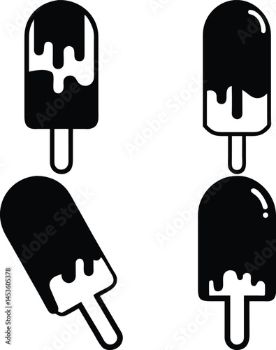 Black and white popsicle vector set with drip effect minimalist summer treat icons