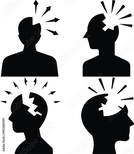 Mental breakdown head trauma anxiety stress silhouette collection