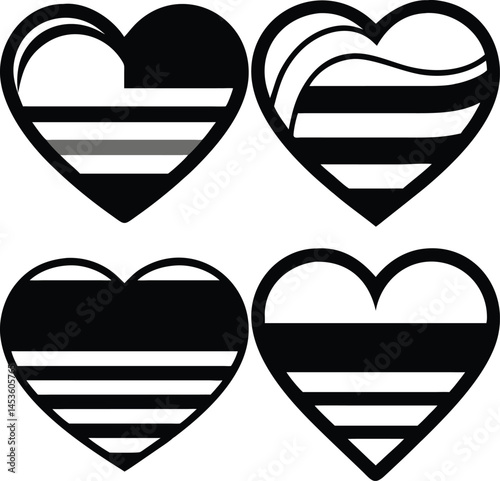 Abstract black and white heart shapes vector graphic design element for valentines day and love themes decorative set