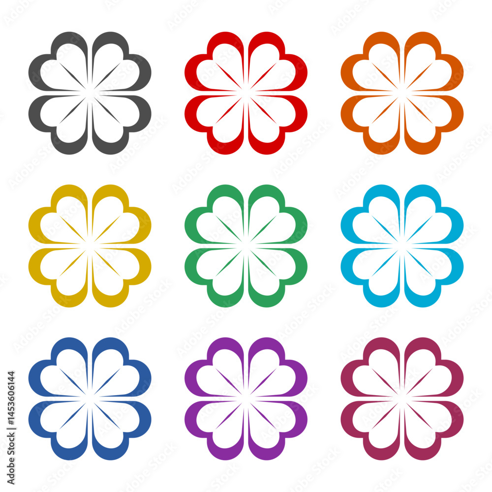 Clover Leaf icon isolated on white background. Set icons colorful Clover Leaf icon isolated on white background. Set icons colorful
