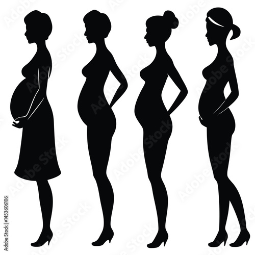 pregnant lady silhouette vector set