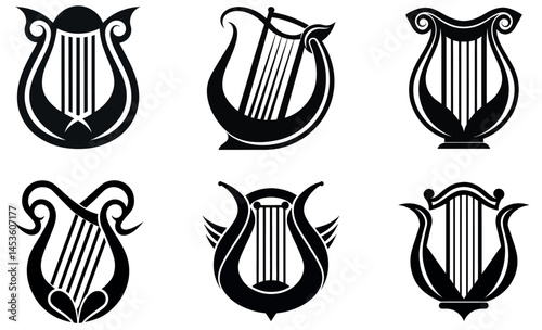 Black and White Lyre Logo Designs – Elegant and Artistic Harp Emblems